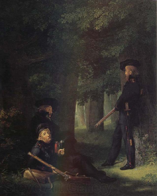 Georg Friedrich Kersting Theodor Korner,Friedrich Friesen and Heinrich Hartmann on Picket Duty Norge oil painting art